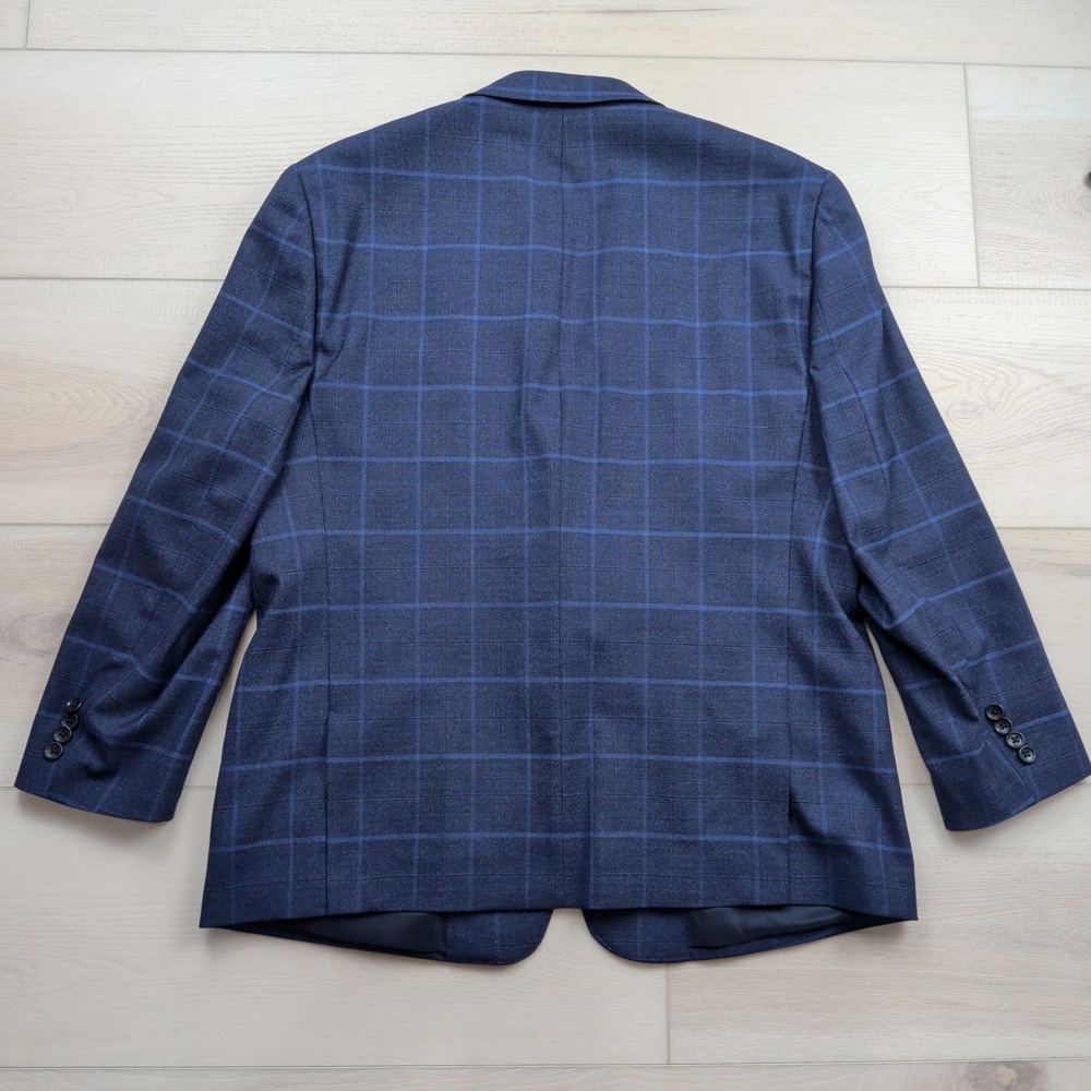 Bonobos Mens 44R Jetsetter Wool Blend Windowpane Plaid Blazer Navy Blue Standard - Picture 3 of 14